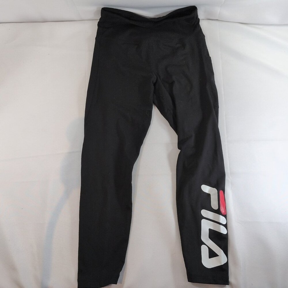 Fila Black Capri Leggings Leg Logo Women's XS Extra Small Capris 3/4 Length Calf